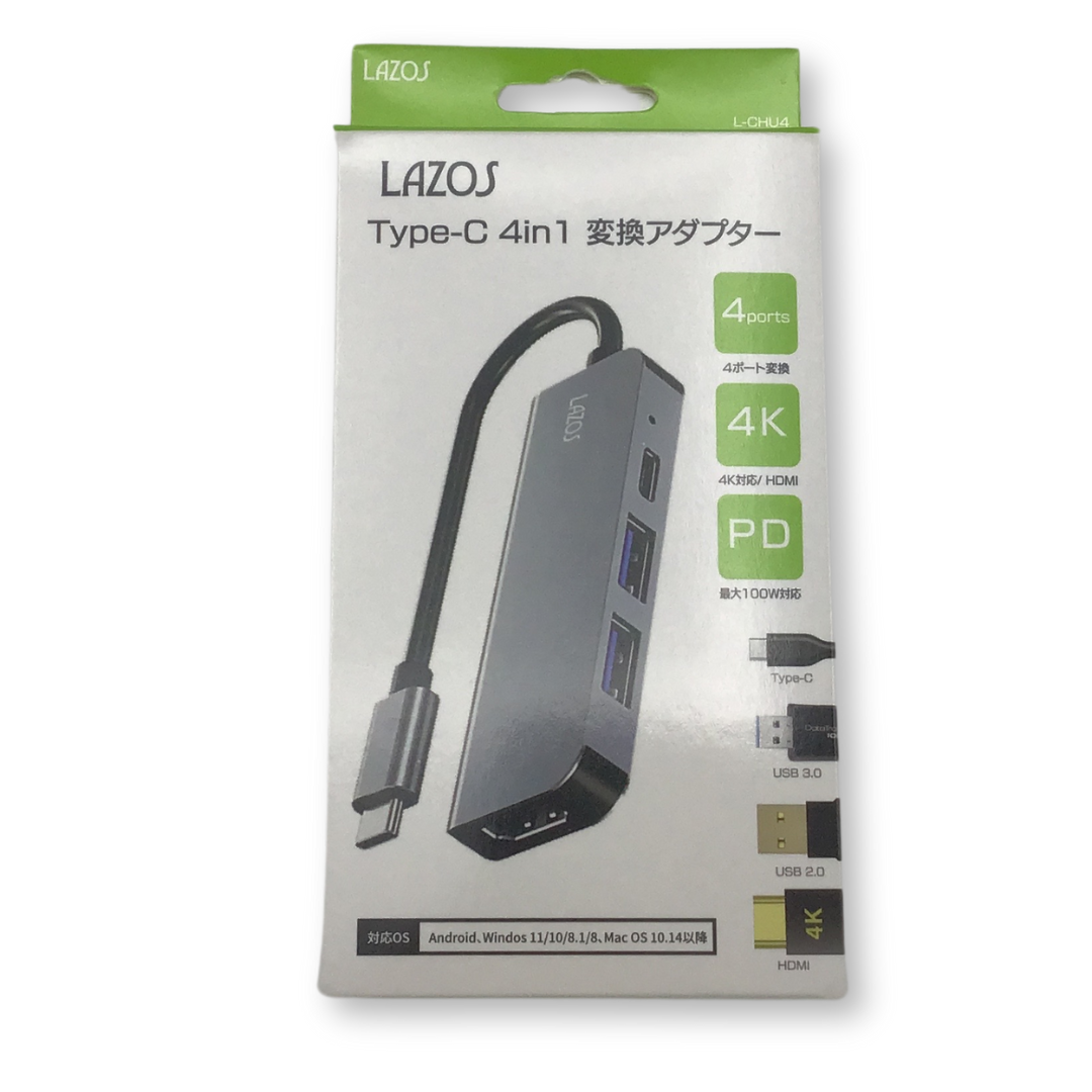 Type-C 4in1 変換アダプター LAZOS L-CHU4【新品】
