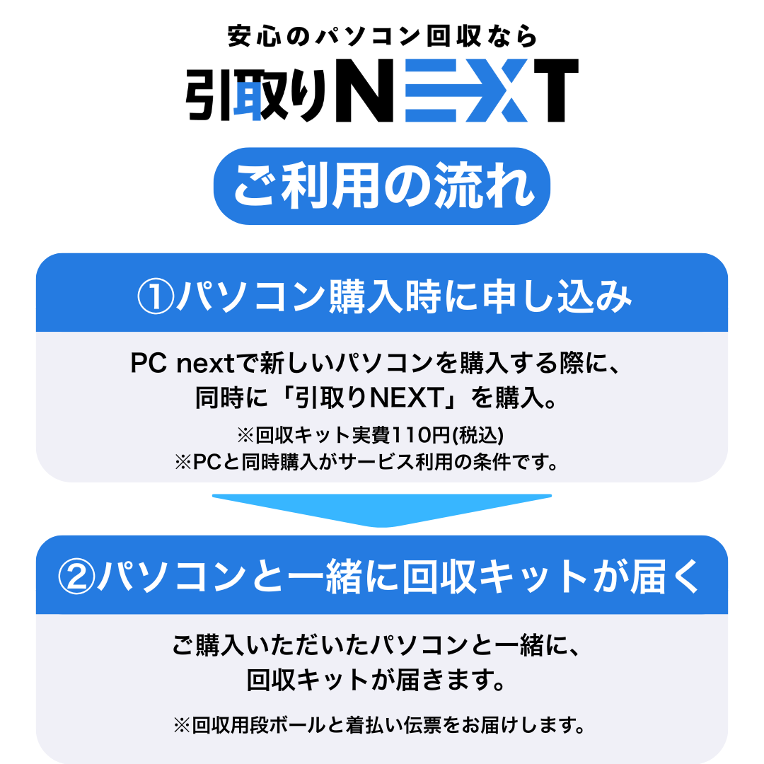 【PC無料回収】引取りNEXT｜PC購入と同時申し込み限定（※回収キット実費110円）